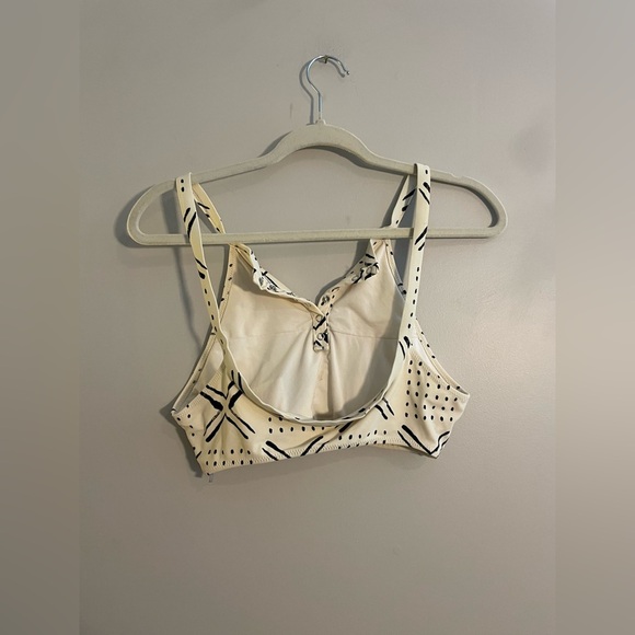 Aerie Cream and Black Printed High Neck Backless Swimsuit Top Bikini Top - Picture 3 of 4